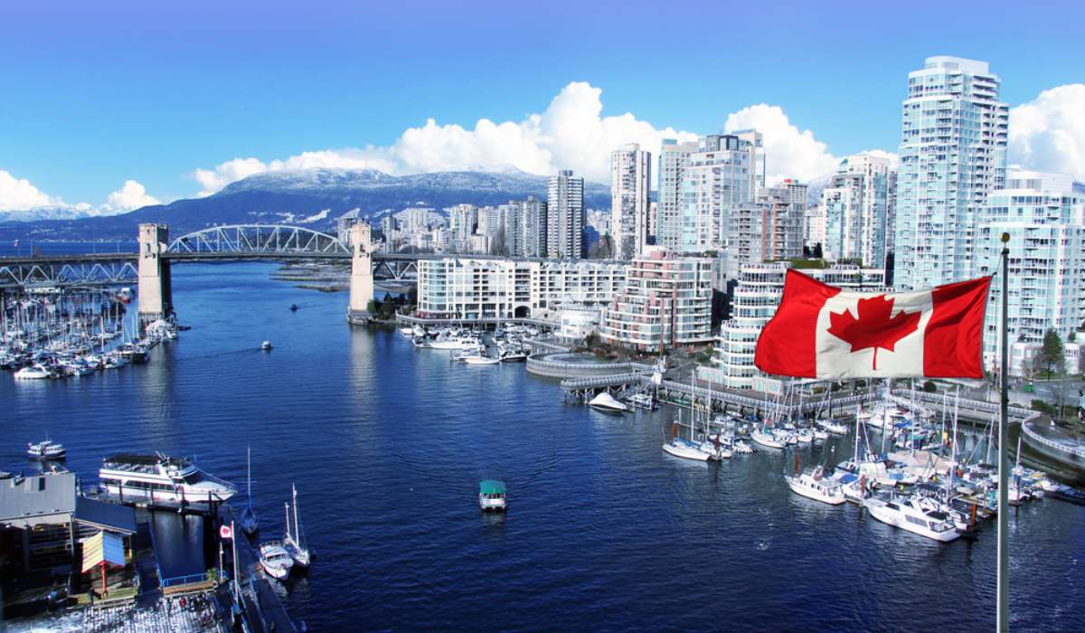 Students studying in Canada with iconic Canadian backdrop